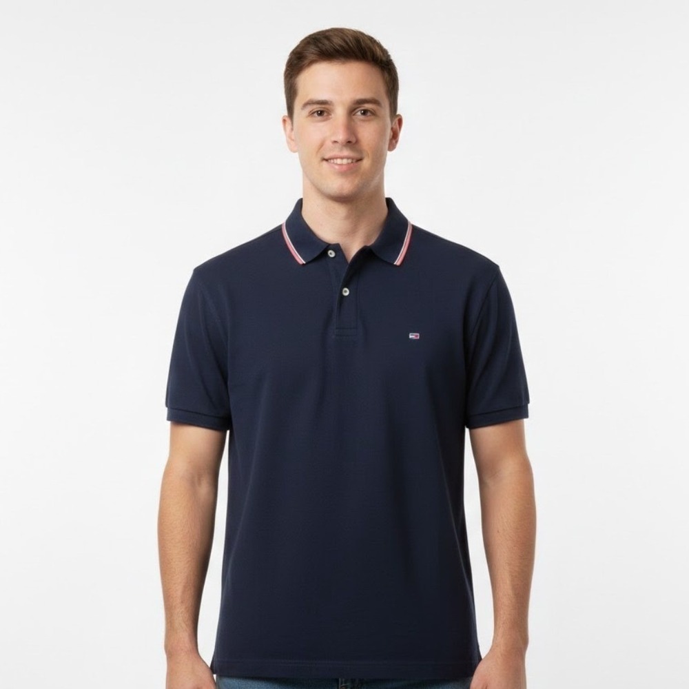 Tommy Hilfiger Polo Shirt Mens XXL Blue Short Sleeve Pique Stretch Preppy Casual
